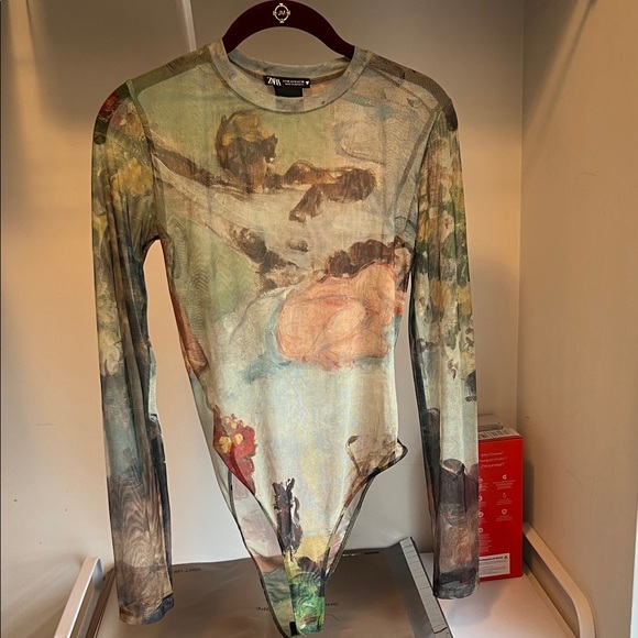 Zara Tops - Zara Multicolor Artistic Print Bodysuit